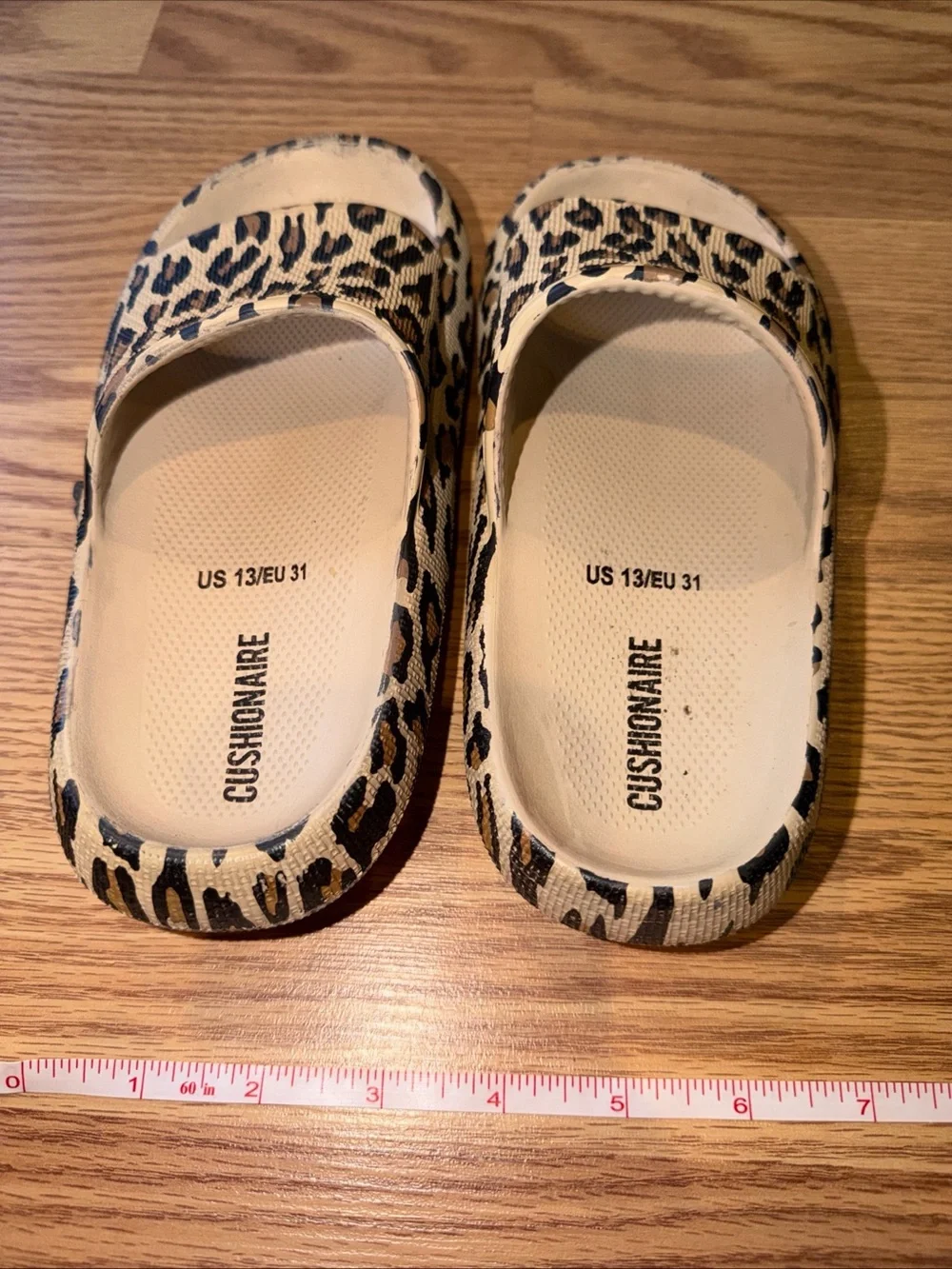 Cushionaire Kids Leopard Print Slide Sandals - Tan & Black